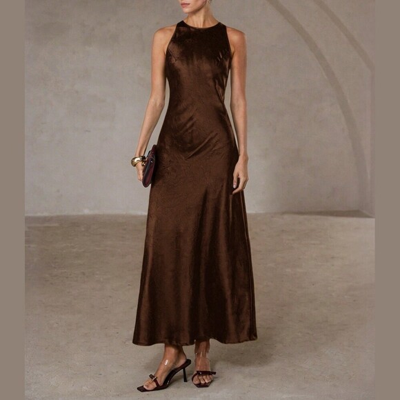 Dresses & Skirts - Chocolate Brown Satin Racerback Maxi Dress